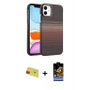 MARSİLYAN™- iPhone 11 Kılıf Doruk Serisi - Siyah Buffer Hayalet Cam Ekran Koruyucu + Kırmızı Rainbow Kamera Lens Koruma Cam