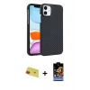 MARSİLYAN™- iPhone 11 Kılıf Doruk Serisi - Siyah Buffer Hayalet Cam Ekran Koruyucu + Kırmızı Rainbow Kamera Lens Koruma Cam