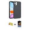 MARSİLYAN™- iPhone 11 Kılıf Doruk Serisi - Siyah Buffer Hayalet Cam Ekran Koruyucu + Kırmızı Rainbow Kamera Lens Koruma Cam
