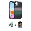 MARSİLYAN™- iPhone 11 Kılıf Doruk Serisi - Siyah Buffer Hayalet Cam Ekran Koruyucu + Raze Metal Kamera Lens - KI