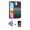 MARSİLYAN™- iPhone 11 Kılıf Doruk Serisi - Siyah Buffer Hayalet Cam Ekran Koruyucu + Raze Metal Kamera Lens - MR
