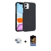 MARSİLYAN™- iPhone 11 Kılıf Doruk Serisi - Siyah Buffer Hayalet Cam Ekran Koruyucu + Pers Alüminyum Kamera Lens - GI