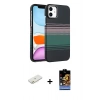 MARSİLYAN™- iPhone 11 Kılıf Doruk Serisi - Siyah Buffer Hayalet Cam Ekran Koruyucu + Renkli Kamera Lens Koruma Cam - TU