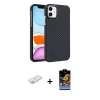 MARSİLYAN™- iPhone 11 Kılıf Doruk Serisi - Siyah Buffer Hayalet Cam Ekran Koruyucu + Renkli Kamera Lens Koruma Cam - TU
