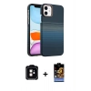 MARSİLYAN™- iPhone 11 Kılıf Doruk Serisi - Siyah Buffer Hayalet Cam Ekran Koruyucu + PVD Metal Kamera Lens - TU