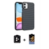 MARSİLYAN™- iPhone 11 Kılıf Doruk Serisi - Siyah Buffer Hayalet Cam Ekran Koruyucu + PVD Metal Kamera Lens - TU