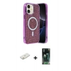 MARSİLYAN™- iPhone 11 Kılıf Eksen Çizgi - Şeffaf 360 Full Body Arka Koruyucu + Turuncu Renkli Kamera Lens Koruma Cam