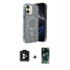 MARSİLYAN™- iPhone 11 Kılıf Eksen Çizgi - Şeffaf 360 Full Body Arka Koruyucu + PVD Metal Kamera Lens - YL