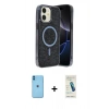 MARSİLYAN™- iPhone 11 Kılıf Eksen Çizgi - Şeffaf Pasifik Cam Ekran Koruyucu + Neon Fosforlu Kamera Lens - MI