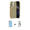 MARSİLYAN™- iPhone 11 Kılıf Eksen Çizgi - Şeffaf Pasifik Cam Ekran Koruyucu + Turuncu Neon Fosforlu Kamera Lens