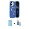 MARSİLYAN™- iPhone 11 Kılıf Eksen Çizgi - Şeffaf Royal Nano Ekran Koruyucu + Neon Fosforlu Kamera Lens - MI