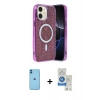 MARSİLYAN™- iPhone 11 Kılıf Eksen Çizgi - Şeffaf Royal Nano Ekran Koruyucu + Neon Fosforlu Kamera Lens - MI