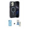 MARSİLYAN™- iPhone 11 Kılıf Eksen Çizgi - Şeffaf Royal Nano Ekran Koruyucu + Neon Fosforlu Kamera Lens - MI
