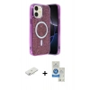 MARSİLYAN™- iPhone 11 Kılıf Eksen Çizgi - Şeffaf Royal Nano Ekran Koruyucu + Renkli Kamera Lens Koruma Cam - SI