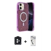 MARSİLYAN™- iPhone 11 Kılıf Eksen Çizgi - Şeffaf Uv Polymer Nano Ekran Koruyucu + PVD Metal Kamera Lens - SH