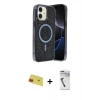 MARSİLYAN™- iPhone 11 Kılıf Eksen Çizgi - Şeffaf Uv Polymer Nano Ekran Koruyucu + Rainbow Kamera Lens Koruma Cam - KI