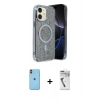 MARSİLYAN™- iPhone 11 Kılıf Eksen Çizgi - Şeffaf Uv Polymer Nano Ekran Koruyucu + Neon Fosforlu Kamera Lens - TU