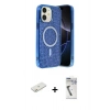 MARSİLYAN™- iPhone 11 Kılıf Eksen Çizgi - Şeffaf Uv Polymer Nano Ekran Koruyucu + Renkli Kamera Lens Koruma Cam - TU