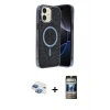 MARSİLYAN™- iPhone 11 Kılıf Eksen Çizgi - Siyah 34D Hayalet Izgaralı Cam + Pers Alüminyum Kamera Lens - GI