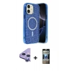 MARSİLYAN™- iPhone 11 Kılıf Eksen Çizgi - Siyah 34D Hayalet Izgaralı Cam + Raze Metal Kamera Lens - MR