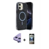 MARSİLYAN™- iPhone 11 Kılıf Eksen Çizgi - Siyah 34D Hayalet Izgaralı Cam + Raze Metal Kamera Lens - MR