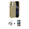 MARSİLYAN™- iPhone 11 Kılıf Eksen Çizgi - Siyah 34D Hayalet Izgaralı Cam + Raze Metal Kamera Lens - GS