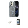 MARSİLYAN™- iPhone 11 Kılıf Eksen Çizgi - Siyah 34D Hayalet Izgaralı Cam + Renkli Kamera Lens Koruma Cam - SI