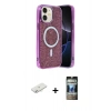MARSİLYAN™- iPhone 11 Kılıf Eksen Çizgi - Siyah 34D Hayalet Izgaralı Cam + Renkli Kamera Lens Koruma Cam - SI