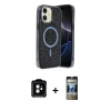 MARSİLYAN™- iPhone 11 Kılıf Eksen Çizgi - Siyah 34D Hayalet Izgaralı Cam + PVD Metal Kamera Lens - TU