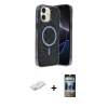 MARSİLYAN™- iPhone 11 Kılıf Eksen Çizgi - Siyah 34D Hayalet Izgaralı Cam + Renkli Kamera Lens Koruma Cam - TU