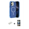 MARSİLYAN™- iPhone 11 Kılıf Eksen Çizgi - Siyah 34D Hayalet Izgaralı Cam + Renkli Kamera Lens Koruma Cam - TU