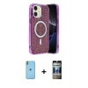 MARSİLYAN™- iPhone 11 Kılıf Eksen Çizgi - Siyah 34D Hayalet Izgaralı Cam + Neon Fosforlu Kamera Lens - YL