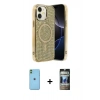 MARSİLYAN™- iPhone 11 Kılıf Eksen Çizgi - Siyah 34D Hayalet Izgaralı Cam + Neon Fosforlu Kamera Lens - YL