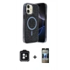 MARSİLYAN™- iPhone 11 Kılıf Eksen Çizgi - Siyah 34D Hayalet Izgaralı Cam + PVD Metal Kamera Lens - YL