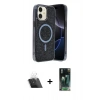 MARSİLYAN™- iPhone 11 Kılıf Eksen Çizgi - Siyah 360 Mat Full Body Arka Koruyucu + Kamera Lens Koruma Cam - SF