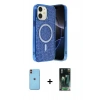 MARSİLYAN™- iPhone 11 Kılıf Eksen Çizgi - Siyah 360 Mat Full Body Arka Koruyucu + Neon Fosforlu Kamera Lens - TU