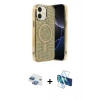 MARSİLYAN™- iPhone 11 Kılıf Eksen Çizgi - Siyah 3D Antistatik Cam Ekran Koruyucu + Pers Alüminyum Kamera Lens - GI