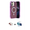 MARSİLYAN™- iPhone 11 Kılıf Eksen Çizgi - Siyah 3D Antistatik Cam Ekran Koruyucu + Kırmızı Pers Alüminyum Kamera Lens