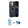 MARSİLYAN™- iPhone 11 Kılıf Eksen Çizgi - Siyah 3D Antistatik Cam Ekran Koruyucu + Neon Fosforlu Kamera Lens - MI