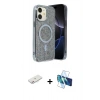 MARSİLYAN™- iPhone 11 Kılıf Eksen Çizgi - Siyah 3D Antistatik Cam Ekran Koruyucu + Pembe Renkli Kamera Lens Koruma Cam