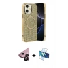 MARSİLYAN™- iPhone 11 Kılıf Eksen Çizgi - Siyah 3D Antistatik Cam Ekran Koruyucu + Raze Metal Kamera Lens - SH
