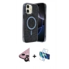 MARSİLYAN™- iPhone 11 Kılıf Eksen Çizgi - Siyah 3D Antistatik Cam Ekran Koruyucu + Raze Metal Kamera Lens - SH