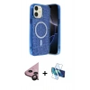 MARSİLYAN™- iPhone 11 Kılıf Eksen Çizgi - Siyah 3D Antistatik Cam Ekran Koruyucu + Raze Metal Kamera Lens - SH