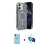 MARSİLYAN™- iPhone 11 Kılıf Eksen Çizgi - Siyah 3D Antistatik Cam Ekran Koruyucu + Neon Fosforlu Kamera Lens - YL