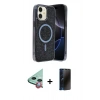 MARSİLYAN™- iPhone 11 Kılıf Eksen Çizgi - Siyah 3D Antistatik Hayalet Cam Ekran Koruyucu + Raze Metal Kamera Lens - KI