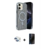 MARSİLYAN™- iPhone 11 Kılıf Eksen Çizgi - Siyah 3D Antistatik Hayalet Cam Ekran Koruyucu + Pers Alüminyum Kamera Lens - GI