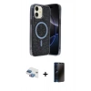 MARSİLYAN™- iPhone 11 Kılıf Eksen Çizgi - Siyah 3D Antistatik Hayalet Cam Ekran Koruyucu + Pers Alüminyum Kamera Lens - GI