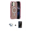MARSİLYAN™- iPhone 11 Kılıf Eksen Çizgi - Siyah 3D Antistatik Hayalet Cam Ekran Koruyucu + Pers Alüminyum Kamera Lens - GI