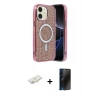 MARSİLYAN™- iPhone 11 Kılıf Eksen Çizgi - Siyah 3D Antistatik Hayalet Cam Ekran Koruyucu + Renkli Kamera Lens Koruma Cam - SI