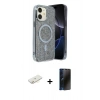 MARSİLYAN™- iPhone 11 Kılıf Eksen Çizgi - Siyah 3D Antistatik Hayalet Cam Ekran Koruyucu + Renkli Kamera Lens Koruma Cam - SI